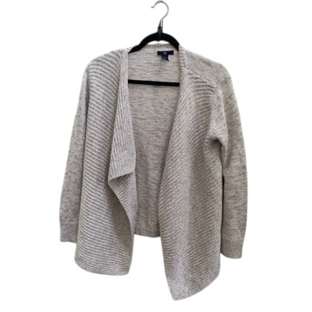 Gap Womens XL Oatmeal Heather Cotton Cozy Open Front Drape Knit Cardigan Sweater